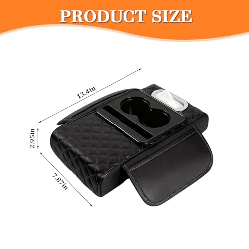 Car Armrest Cushion, 5-in-1 Nappa Leather Vehicle Centre Console Cover with 2 Storage Pockets, Cup Phone & Phone Holder, Multifunctional Auto Organiser Accessories, Universal Fit (Black) - color: Black