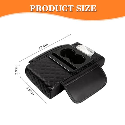 Car Armrest Cushion, 5-in-1 Nappa Leather Vehicle Centre Console Cover with 2 Storage Pockets, Cup Phone & Phone Holder, Multifunctional Auto Organiser Accessories, Universal Fit (Black) - color: Black