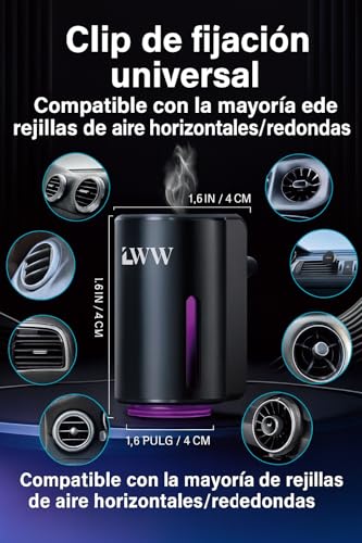 LWW Smart Car Air Freshener - 3 Levels Strength with Ventilation Clip, Rechargeable Car Fragrance Atomizer - with 8 10ml Bottles of Fragrance, Long Lasting Oil Diffuser (Black) - color: Black