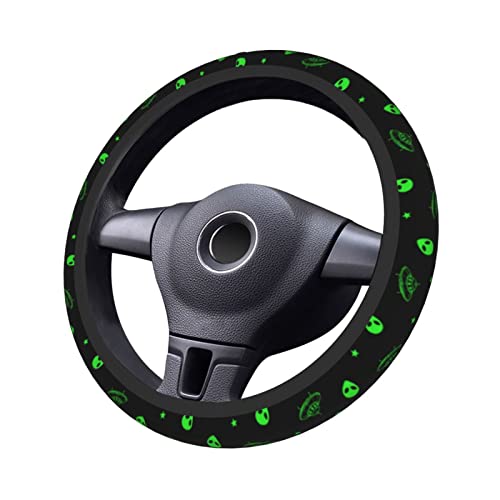 Galaxy Alien Spaceship Steering Wheel Covers Non Slip Neoprene Universal 15 Inch Steering Wheel Protector Car Cover for Men Women - color: Black38