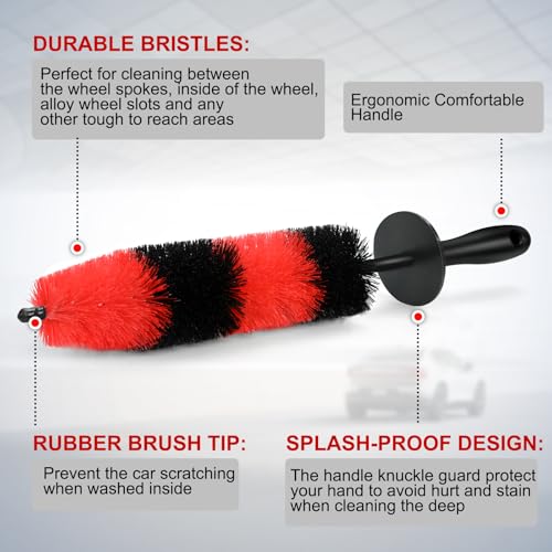 Fitosy Wheel Rim Brush, Soft Bristle Long Car Tire Detailing Washing Tool for Exhaust Tips Engine, Vehicle Motorcycles Auto Truck SUV RV, No Scratches