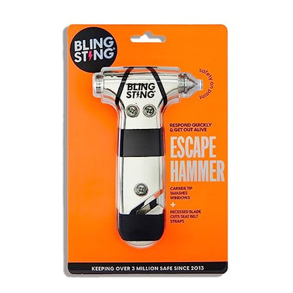 BLINGSTING Safety Hammer - Emergency Automotive Escape Tool with Window Breaker, Seat Belt Cutter & Adjustable Car Visor Strap - Tempered Glass Breaker - Steel Blade - Silver (1 Count) - color: Silver 1