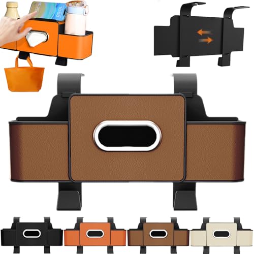 Car Multifunctional Seat Back Waterproof Storage Bag, Universal Multi Functional Car Seat Back Storage Box, Car Tissue Organizer with 2 Drink Cup Holder & 2 Hook Up (Brown) - color: Brown