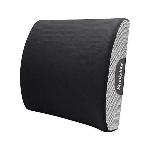 Brookstone - Luxurious Lumbar Support Pillow for Car or Office Chair, Back Cushion with Premium Grade Memory Foam, Breathable and Washable Cover, Adjustable Strap, Gray - color: Black With Grey