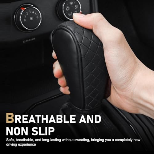 Car Leather Gear Shift Cover, Anti-Slip Dustproof Gear Shifter Stick Protector with Diamond Embroidery, Shift Knob Cover for Lever Protection, Universal for Cars,Trucks,SUVs (Black) - color: Black