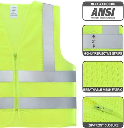 Neiko High Visibility Safety Vest ANSI Class 2, No Pocket, Neon Yellow, XX-Large (2XL) - size: XX-Large, style: Mesh
