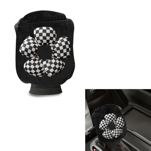 Car Gear Shift Knob Cover, Cute Bow Tie Shifter Stick Protective Cover, Universal Stick Shifting Handle Cover, Winter Auto Interior Decoration Accessories for Automatic/Manual Vehicle (Checkerboard) - color: Checkerboard