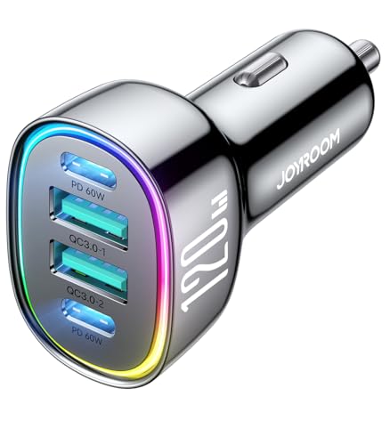 120W for iPhone 17 16 Pro Max Car Charger USB C Fast Charge, 4-Port Car Charger Cigarette Lighter Adapter, Dual 60W USBC & USB-A Multiport Car Adapter for iPhone 17 Pro/15/14/13, Galaxy S26/S25, iPad - color: Black without Cable