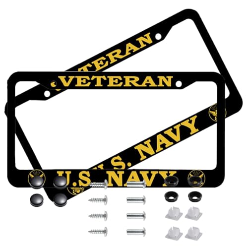 2 PCS for US Navy Veteran License Plate Frames,Matte Black Aluminum License Plate Holder for USN License Plate Protection with Screw Set - color: NA-VE, size: 2pcs