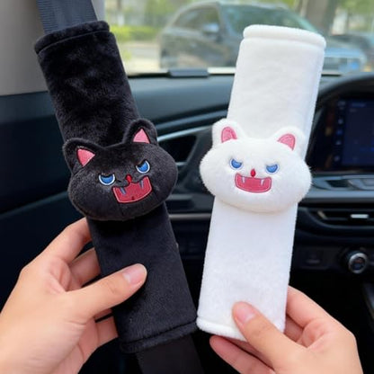 2 PCS Seat Belt Cover Pad, Cute Kawaii Animal Cat Seatbelt Covers for Kids, Soft Seatbelt Cushion, Car Seat Strap Pads (Black+White) - color: Black+White