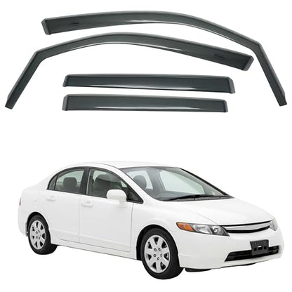 in-Channel Car Window Rain Guard Compatible with Honda Civic (2006-2011) 4pcs, Taiwan Made Precise & Transparent Car Wind Deflectors No Water Leakage Visors - size: Civic (2006-2011) 4pcs