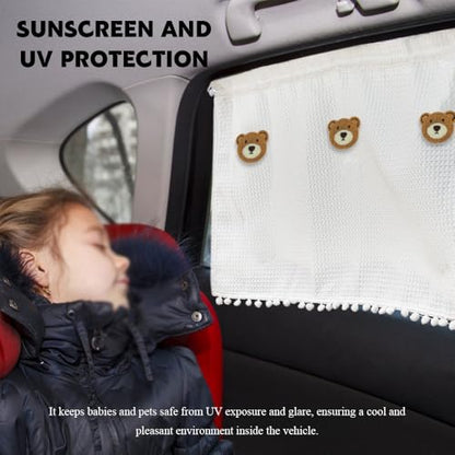 Car Side Window Sun Shade Privacy Curtain for Baby, Suction Cup Window Shade, 25"x18" Car Cartoon Sunshade Protector Heat Blocker Cover, Privacy Curtain for Kids Women (Three Bears) - color: Three Bears