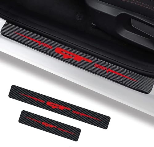 4Pcs Car GTLINE Sill Protector Reflective 4D Carbon Fiber Sticker Decoration Door Entry Guard Door Sill Scuff Plate Stickers Accessories Compatible with GT (Red) - color: Red