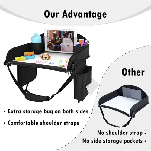 Kids Travel Tray for Toddler Car Seat, Lap Tray for Girl Activities with Dry Erase Board & Cooler Cup Holder, Road Trip Essentials Accessories with No-Drop Large Tablet iPad Holder Stand,2Pc Black - color: Black-2PCS