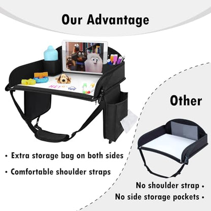 Kids Travel Tray for Toddler Car Seat, Lap Tray for Girl Activities with Dry Erase Board & Cooler Cup Holder, Road Trip Essentials Accessories with No-Drop Large Tablet iPad Holder Stand,2Pc Black - color: Black-2PCS