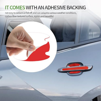 8PCS Carbon Fiber Handle Protectors - Anti Scratch Car Stickers, Universal Paint Guard Cover, Door Handle Cup Protective Film - color: Red