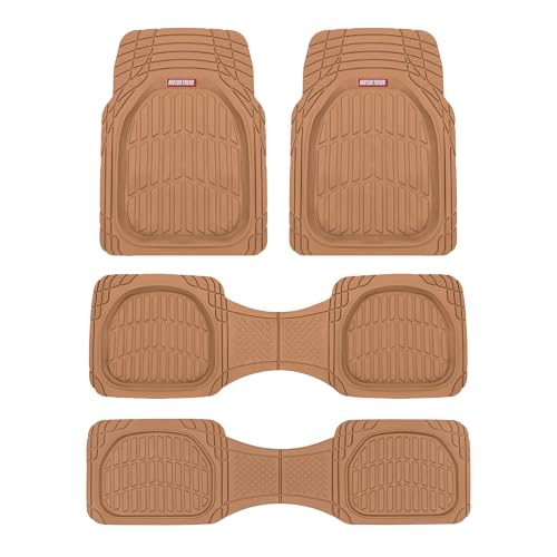 Motor Trend Original FlexTough Beige Rubber Car Floor Mats for 3 Row Vehicles, Front & Rear 2nd Row Deep Dish All Weather Automotive Heavy Duty Trim to Fit, Automotive Liners for Cars Truck Van SUV - color: Beige
