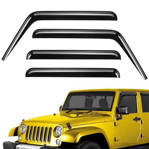 Extra Durable Window Deflectors Tape-On Window Visors Rain Guards Fit for Jeep Wrangler JK 2007-2018, Sun Visors, Wind Vent for Shades, Exterior Car Accessories - 4pcs. AG0083 - color: For Jeep Wrangler 07-18 JK