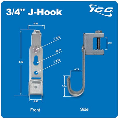 ICC Beam Clamp J Hook 3/4” Without Retainer Clip - Galvanized Steel Cable Management Hooks for Hanging Cable to Beams - Rust-Resistant, EIA and TIA Compliant - 3/4 Inch 25 Pack - size: 3/4 in, style: Beam Clamp