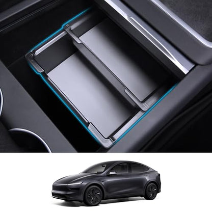 2PC Center Console Organizer Tray for Tesla Model Y Juniper 2025 2026 Flocked Armrest Drawer Storage Box Interior Accessories - size: 2PC Center Console Organizer
