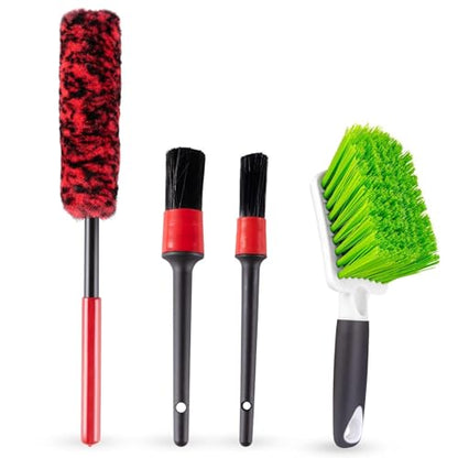 4 Pack Car Wash Brush Wheel Cleaning Woolies Brush Detailing Brush and Stiff Tire Brush Tires Wheel Brushes for Cleaning Wheels for Wheels, Rims, Carpet, Truck, SUV, Moto, RV, Motorcycle - color: Green&red&black