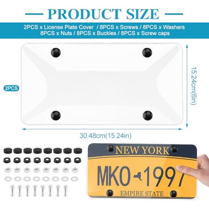 Clear License Plate Covers, 2 Pack Unbreakable Car Tag Frame Protector with Screws Caps and Rattle Proof Pads, Standard US Plates Protective Shield(Style:Frameless) - style: Frameless