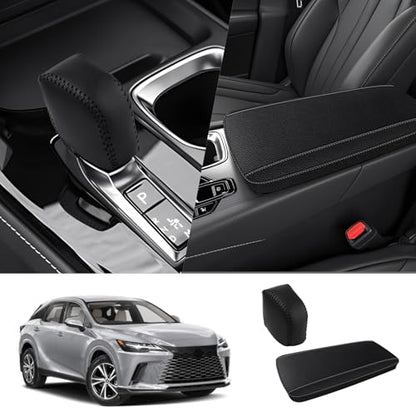 Autorder 2PCS Center Console Cover for 2023 2024 2025 Lexus RX350/RX350h/RX450h+/RX500h Accessories Gear Shift Knob Cover Anti-Scratch Leather Armrest Cover&Shift Knob Cover - size: 2PCS 2023-2025 Lexus RX