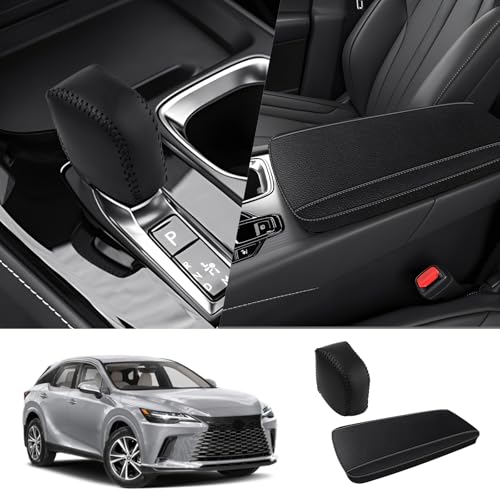Autorder 2PCS Center Console Cover for 2023 2024 2025 Lexus RX350/RX350h/RX450h+/RX500h Accessories Gear Shift Knob Cover Anti-Scratch Leather Armrest Cover&Shift Knob Cover - size: 2PCS 2023-2025 Lexus RX