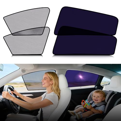 ZATOOTO Tesla Model Y Car Window Shades 4Pack | Clear for Safe Driving | Bluish-Purple for Passenger Comfort | UV Protection | Static Cling Side Window Sun Shade Blocker with Storage Bag | 2020-2024 | - color: 4-Pcs Set, size: Tesla Model Y/Juniper(2020-2