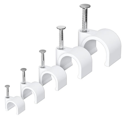 Jadaol Wide Design Cable Clips with Nails, 250 Pack Cord Wire Clips (4mm 5mm 6mm 8mm 10mm), Nail-in Round Cable Tacks for Ethernet Cable, Coaxial, TV, Speaker, Electrical Wire, White - size: 4/5/6/8/10mm - Wide Design