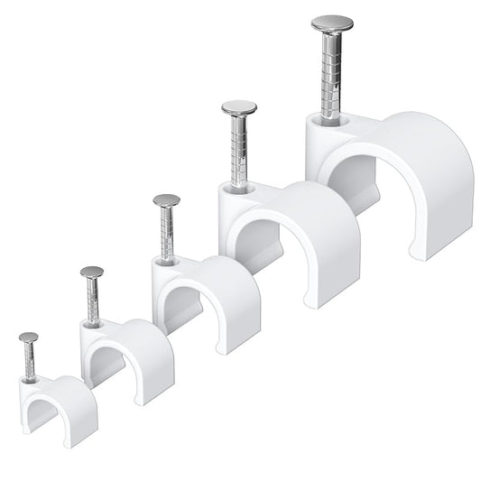 Jadaol Wide Design Cable Clips with Nails, 250 Pack Cord Wire Clips (4mm 5mm 6mm 8mm 10mm), Nail-in Round Cable Tacks for Ethernet Cable, Coaxial, TV, Speaker, Electrical Wire, White - size: 4/5/6/8/10mm - Wide Design