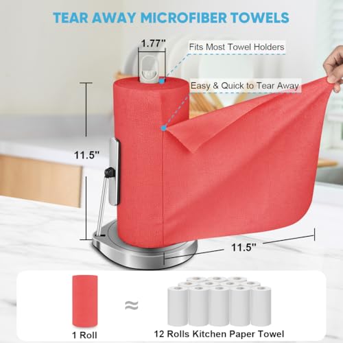 AIDEA Microfiber Cleaning Cloth Roll, 75PK Red, Reusable Paper Towels Tear Away Cloth, Microfiber Towels Washable Shop Rags, Lint Free Cleaning Rags for House, Kitchen, Window, 11.5"×11.5" - color: Red