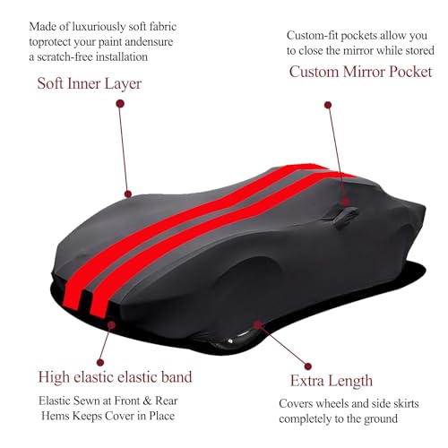 Indoor Car Cover Compatible with 1968-1982 C3 Corvette Custom-fit Breathable Dust-Proof Stretch Car Cover for Underground Garage, Car Show（Black+Red） - size: C3