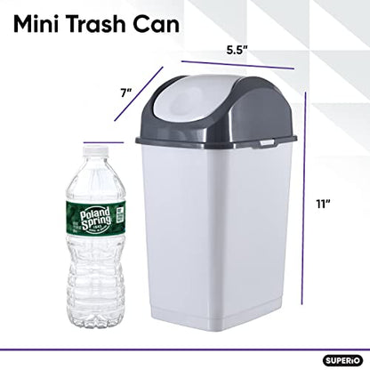 Superio 1.25 Gal Mini Plastic Trash Can with Swing Top Lid, Small Grey Waste Bin for Countertop, Desk, Vanity, Bathroom 5 Quart (WhiteSmoke/Grey) - size: 1.25 Gallon, style: 1 Pack