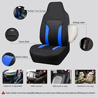 CAR PASS Bucket Car Seat Cover, Breathable 3D Air Mesh-100% Sporty Fabric Front Seats, Airbag Compatible, Universal Fit Auto SUV Truck Sedan Vans Women, High Back Two Front 2 Piece, Black Blue - color: Black Blue, size: Two Front Seats