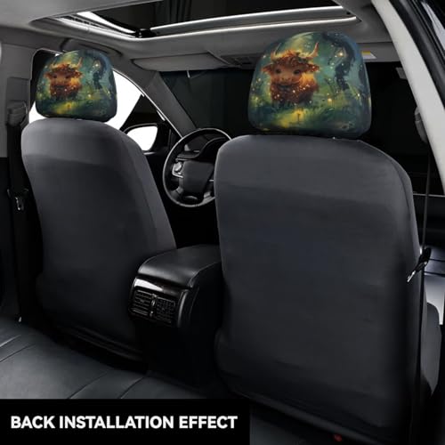 2 Pack Car Headrest Cover Cute Cow Cars Seat Head Rest Wrap Covers for Most Trucks, Vans, Sedans, SUV Lovely Animal Blue Automotive Interior Accessories - color: Cow