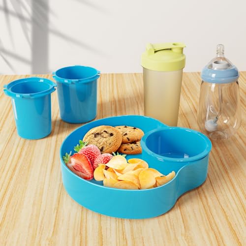 Car Seat Snack Tray for Kids: Kids Car Travel Tray with Cup Holder, Toddlers Road Trip Essential, Snacks Food Plate for Stroller, SnackTray with a Cup Holder (2, Sky Blue) - color: sky blue
