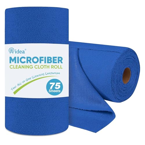 AIDEA Microfiber Cleaning Cloth Roll, 75PK, Reusable Paper Towels Tear Away Cloth, Microfiber Towels Washable Shop Rags, Lint Free Cleaning Rags for House, Kitchen, Window, 11.5"×11.5", Dark Blue - color: Dark Blue