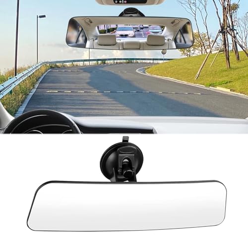 Auto Inside Rearview Mirror with Suction Cup, 12 inch HD Wide Angle Extended Curved Mirror, 360 Degrees Adjustable Wide Viewing Car Accessories Universal for Cars Trucks Boat - color: Suction Cup/White
