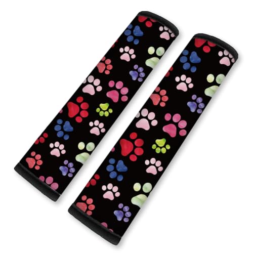 2Pcs Soft Auto Seat Belt Cover Pad Cute Dog Paw Print Colorful Car Seatbelt Shoulder Cushion for Comfortable Driving, Compatible with All Cars' Seatbelt and Backpack Straps - color: Paw Prints