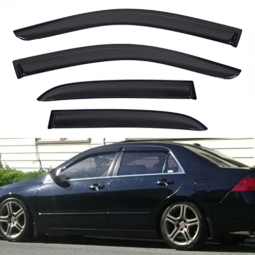 Set of 4 Window Rain Guard Compatible with 2003 2004 2005 2006 2007 Accord 4-Door Sedan Front+Rear JDM Smoke Sun/Rain Guard Outside Mount Tape-On Acrylic Window Visors - size: for 2003-2007 Honda Accord 4-Door Sedan