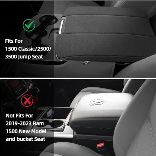 Center Console Cover Fit for 2013-2018 Dodge Ram 1500 & 2013-2023 Ram 2500/3500/1500 Classic Model for Jump Seat Console, Armrest Cover Cozy Neoprene, Customized Accessories - style: A: Jump Seat Console 2013-2018 Ram Black Neoprene