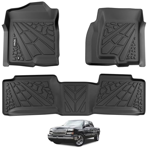 KARPAL Floor Mats for 2001-2007 Chevy Silverado/GMC Sierra 1500/2500/3500 (Only Fit Extended Cab Classic Body Style), All-Weather TPE Custom Fit Floor Liners Car Accessories - style: 2001-2007 | For Chevy Silverado Extended Cab| 1st & 2nd Row