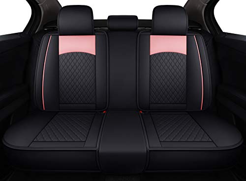 Aierxuan Leather Universal Car Seat Covers Split Bench 40/60 for Honda Acura Chevy Nissan Lexus Toyota Kia Ford Buick Volvo Audi Benz Hyundai Infiniti (Rear Seat/Black-Pink) - color: Rear Seat/Black-Pink