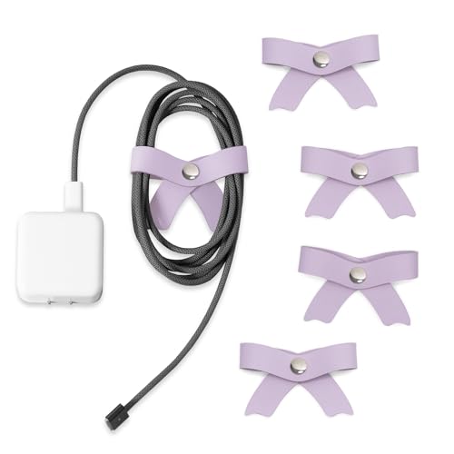SenseAGE 5 Pack Cord Organizer, Bow Cord Keeper, Cable Organizer USB Holder, Leather Cable Management, Cable Straps, Earphone Winder, Storage Straps for Electronics, Earbuds, Big, Purple - color: Purple, size: Big