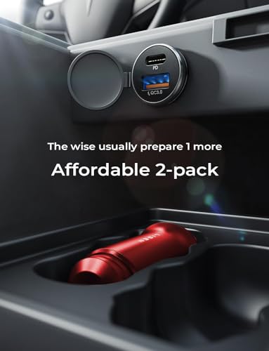 LISEN 2-Pack USB C Car Charger Adapter Fast Charge, 48W All Metal Cigarette Lighter USB Charger for iPhone 15 Smallest Flush Car Charger USB C for iPhone 14 Pro Max 13 12 Galaxy S23/22 iPad Pro-Red
