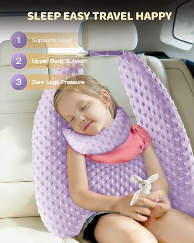 Memory Foam Kids Travel Pillow, Car Pillow for Kids, H-Shape Car Pillows for Sleeping, Removable Pillowcase, Adjustable, Velvet Dots, Purple - color: Velvet Dots Purple