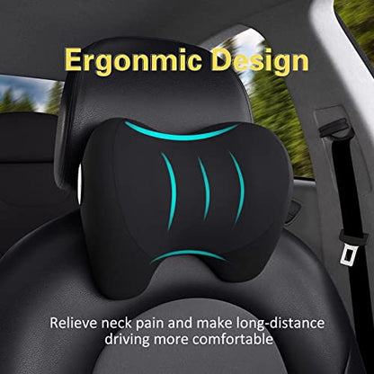 Super Cozy Car Headrest Pillow, 100% Memory Foam Car Neck Pillow with Adjustable Strap & Breathable Removable Cover, Ergonomic Design - Travel Pillow Car Pillow for Neck/Back Pain Relief(Black, 1PC) - color: Pack of 1/Black/Super Cozy