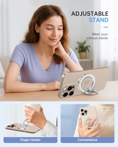 Magnetic Phone Ring Holder with MagSafe - Magnetic Phone Grip MagSafe Ring Holder Magnet Removable Cell Phone Stand Cute Stylish Accessories for iPhone 17 16 15 14 13 12 Series, White Conch