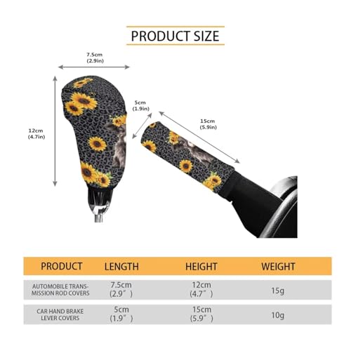 Jeiento 2 Pieces Black Leopard and Highland Cow Car Handbrake Cover Gear Shift Knob Cover Set, Automotive Shift Protector Cover Universal Fit Most Vehicle SUV Truck - color: Black Leopard and Highland Cow